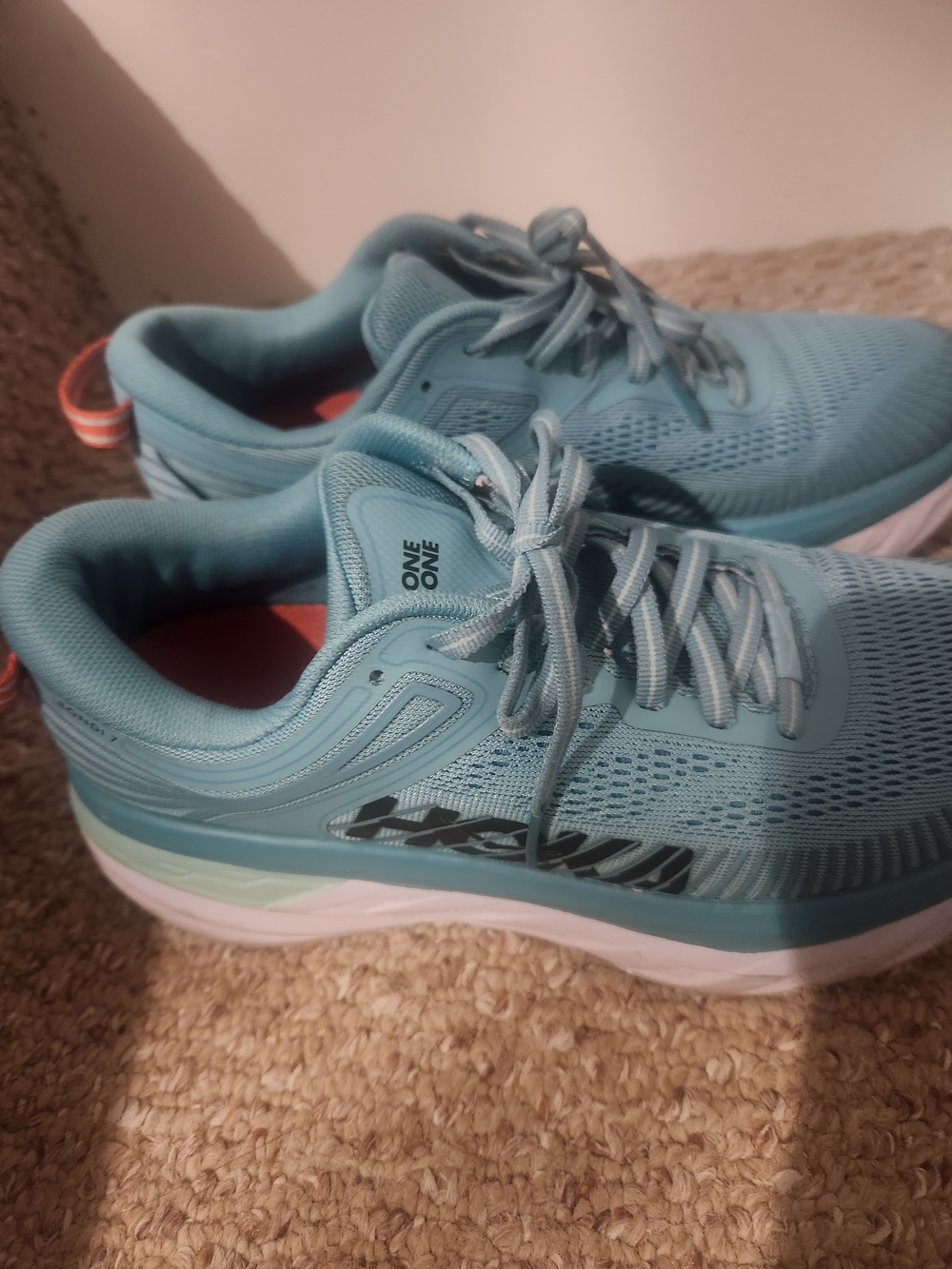 Hoka One One Women's Light Blue Lace-Up Running Shoes